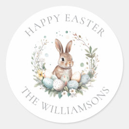 Gepersonaliseerde Spring Bunny Easter Eggs Garland Ronde Sticker