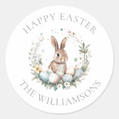 Gepersonaliseerde Spring Bunny Easter Eggs Garland Ronde Sticker (Voorkant)