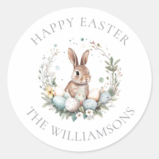 Gepersonaliseerde Spring Bunny Easter Eggs Garland Ronde Sticker (Voorkant)