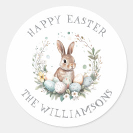 Gepersonaliseerde Spring Bunny Easter Eggs Garland Ronde Sticker