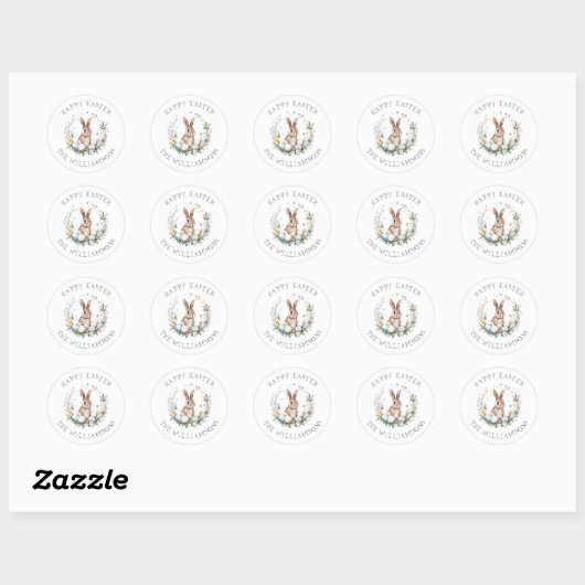 Gepersonaliseerde Spring Bunny Easter Eggs Garland Ronde Sticker (Vel)