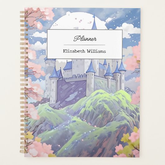 Gepersonaliseerde Sprookjeskasteel Pastel Waterver Planner (Voorkant)