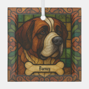 Gepersonaliseerde St. Bernard "Glas in lood" Glas Ornament