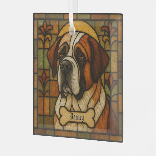 Gepersonaliseerde St. Bernard "Glas in lood" Glas Ornament (Voorkant links)