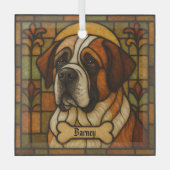Gepersonaliseerde St. Bernard "Glas in lood" Glas Ornament (Voorkant)