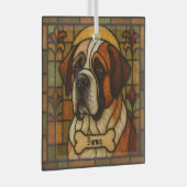 Gepersonaliseerde St. Bernard "Glas in lood" Glas Ornament (Voorkant Rechts)