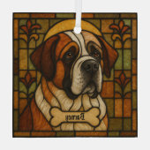 Gepersonaliseerde St. Bernard "Glas in lood" Glas Ornament (Achterkant)