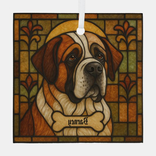 Gepersonaliseerde St. Bernard "Glas in lood" Glas Ornament (Achterkant)