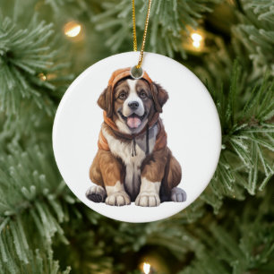 Gepersonaliseerde St. Bernard Hond Keramisch Ornament