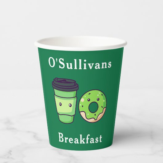 Gepersonaliseerde St. Patrick's Day Donut Koffie Papieren Bekers (Voorkant)