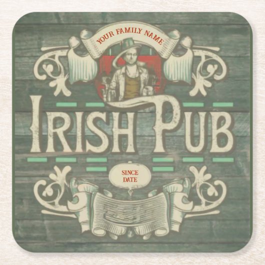 Gepersonaliseerde St Patrick's Day Ierse pub Grapp Kartonnen Onderzetters (Voorkant)
