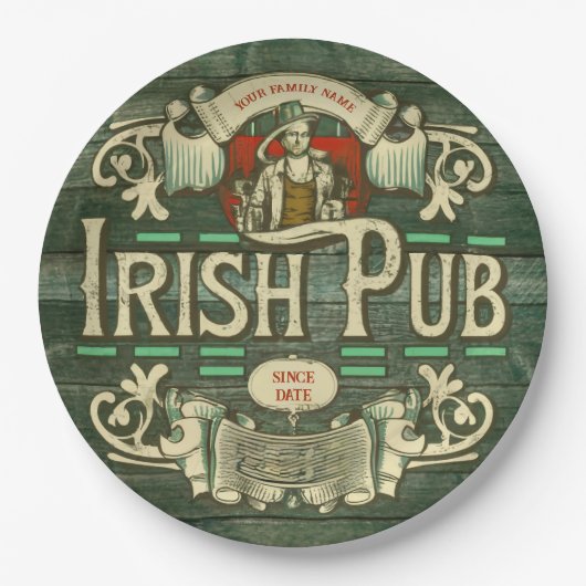 Gepersonaliseerde St Patrick's Day Ierse pub Grapp Papieren Bordje (Voorkant)