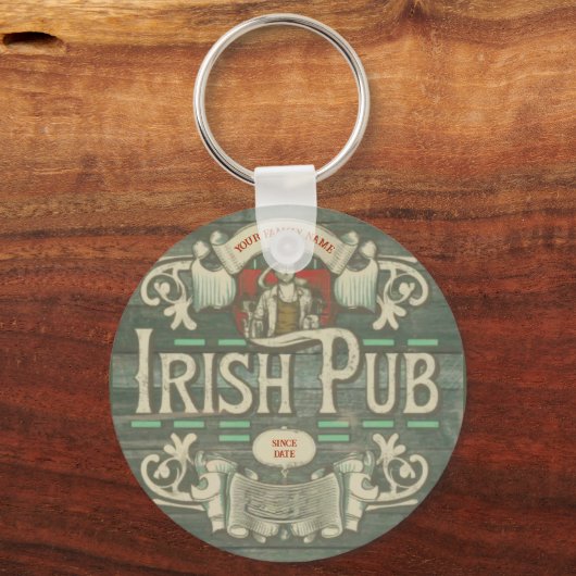 Gepersonaliseerde St Patrick's Day Ierse pub Grapp Sleutelhanger (Voorkant)