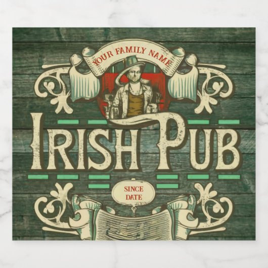 Gepersonaliseerde St Patrick's Day Ierse pub Grapp Sparkling Wijnetiket (Enkel label)