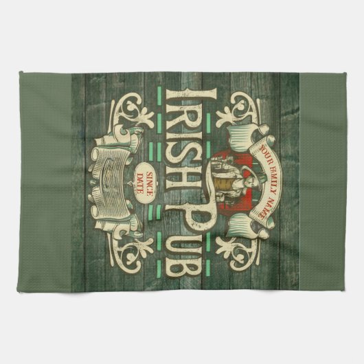Gepersonaliseerde St Patrick's Day Ierse pub Grapp Theedoek (Horizontaal)