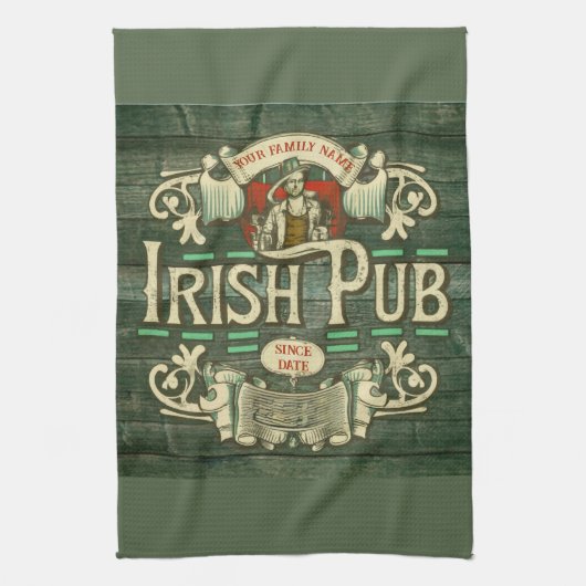 Gepersonaliseerde St Patrick's Day Ierse pub Grapp Theedoek (Verticaal)