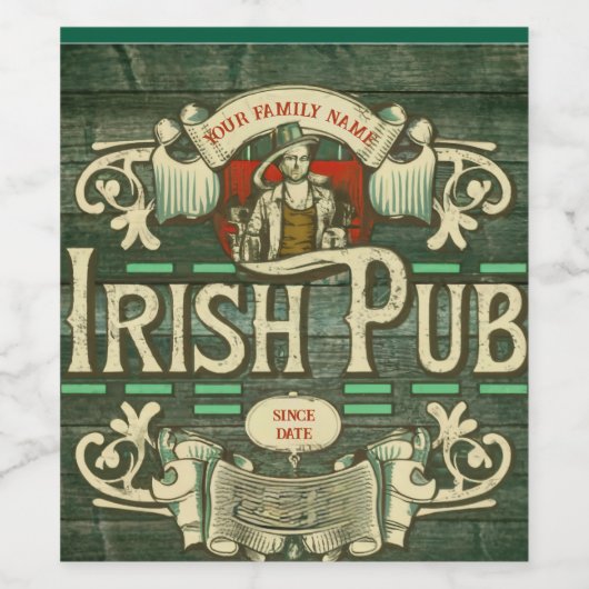 Gepersonaliseerde St Patrick's Day Ierse pub Grapp Wijn Etiket (Enkel label)
