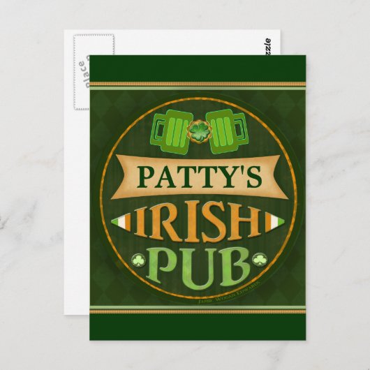 Gepersonaliseerde St. Patrick's Day Irish Pub Brie Briefkaart (Voorkant / Achterkant)