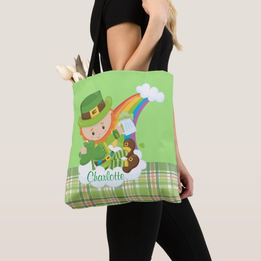 Gepersonaliseerde St Patrick's Day Leprechaun Tote Bag (Dichtbij)