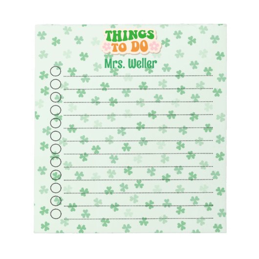 Gepersonaliseerde St. Patrick's Day Theme To-Do li Notitieblok (Voorkant)
