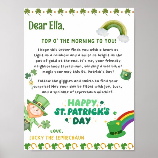 Gepersonaliseerde St Patrick's kabouter brief Poster (Voorkant)
