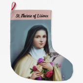 Gepersonaliseerde St. Therese de Kleine Bloem Grote Kerstsok (Voorkant)
