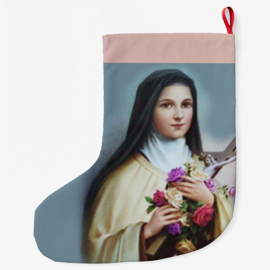 Gepersonaliseerde St. Therese de Kleine Bloem Grote Kerstsok (Achterkant)
