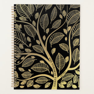 Gepersonaliseerde stamboom zwart goud bladeren planner