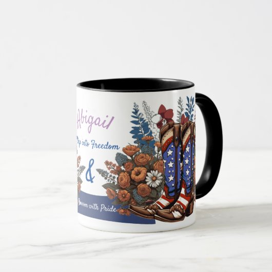 Gepersonaliseerde Stap In Vrijheid Cowboy Boots Mok (Voorkant rechts)