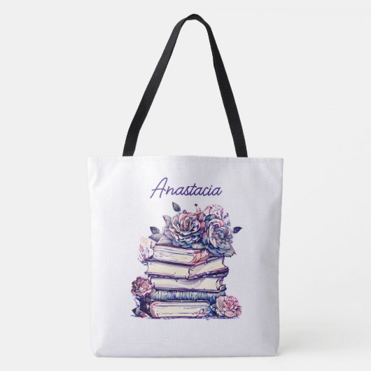 Gepersonaliseerde stapel van Antiek boeken  Rozen Tote Bag (Voorkant)