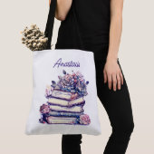 Gepersonaliseerde stapel van Antiek boeken  Rozen Tote Bag (Dichtbij)