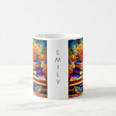 Gepersonaliseerde stapel van  boeken en bloemen koffiemok (Center)