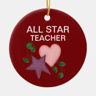 Gepersonaliseerde Star en Heart Teacher Ornament