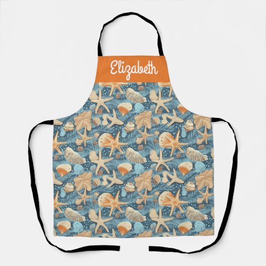 Gepersonaliseerde Starfish Shell Shoreline Chef's  Schort (Voorkant)