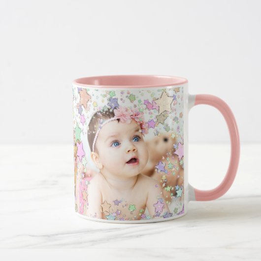 Gepersonaliseerde Starry Baby Foto Roze Koffie Mok (Rechts)