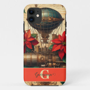Gepersonaliseerde Steampunk Airship met Poinsettia Case-Mate iPhone Case