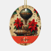 Gepersonaliseerde Steampunk Airship met Poinsettia Keramisch Ornament (Rechts)