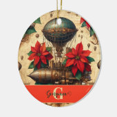 Gepersonaliseerde Steampunk Airship met Poinsettia Keramisch Ornament (Links)