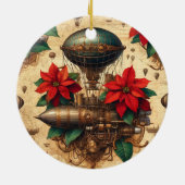 Gepersonaliseerde Steampunk Airship met Poinsettia Keramisch Ornament (Achterkant)