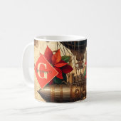 Gepersonaliseerde Steampunk Airship met Poinsettia Koffiemok (Voorkant links)