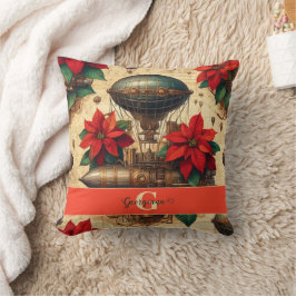 Gepersonaliseerde Steampunk Airship met Poinsettia Kussen