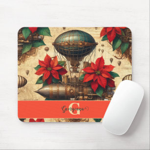 Gepersonaliseerde Steampunk Airship met Poinsettia Muismat