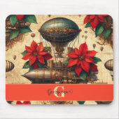 Gepersonaliseerde Steampunk Airship met Poinsettia Muismat (Voorkant)