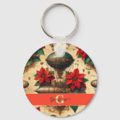 Gepersonaliseerde Steampunk Airship met Poinsettia Sleutelhanger (Achterkant)