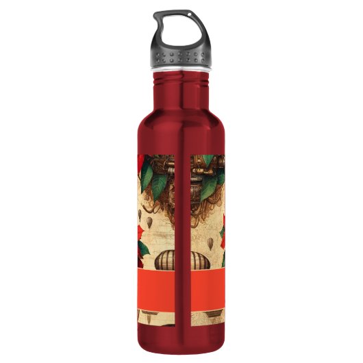 Gepersonaliseerde Steampunk Airship met Poinsettia Waterfles (Achterkant)