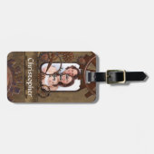 Gepersonaliseerde steampunk foto template bagagelabel (Voorkant horizontaal)