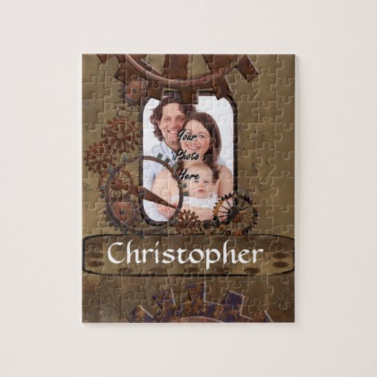 Gepersonaliseerde steampunk foto template legpuzzel (Verticaal)