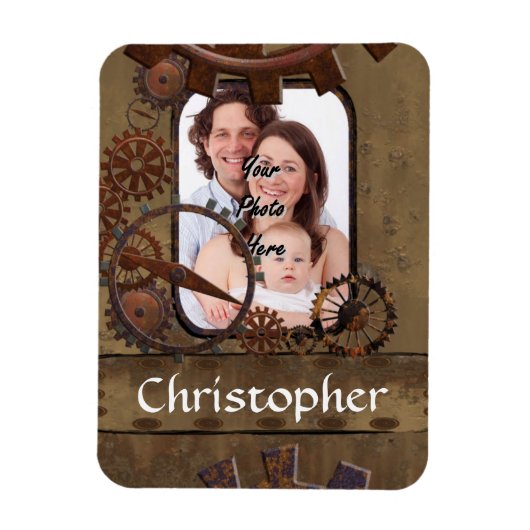 Gepersonaliseerde steampunk foto template magneet (Verticaal)
