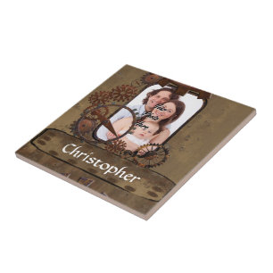 Gepersonaliseerde steampunk foto template tegeltje