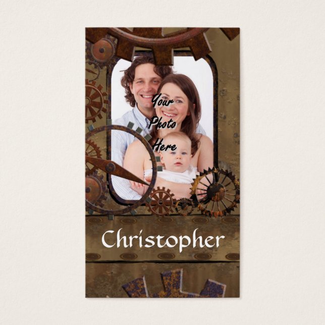 Gepersonaliseerde steampunk foto template visitekaartjes (Voorkant)